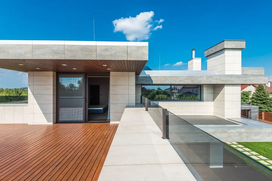 A paved and decked roof terrace, the setting where an inverted roof build-up makes sense in Weston-super-Mare
