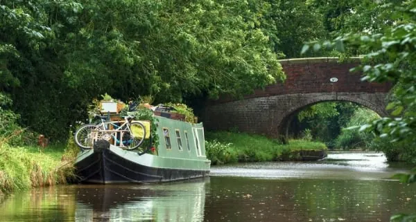 A quiet canal and towpath running through green countryside, the walking route out of Taunton