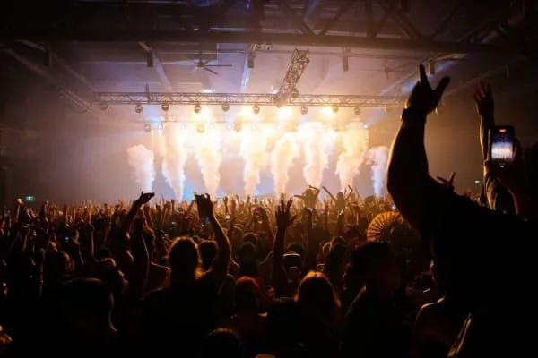 A live music crowd at a venue gig, the kind of night Frome's Cheese & Grain is known for