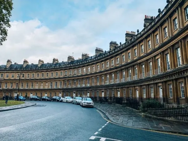 The sweeping curve of honey-stone houses that forms Bath's Royal Crescent