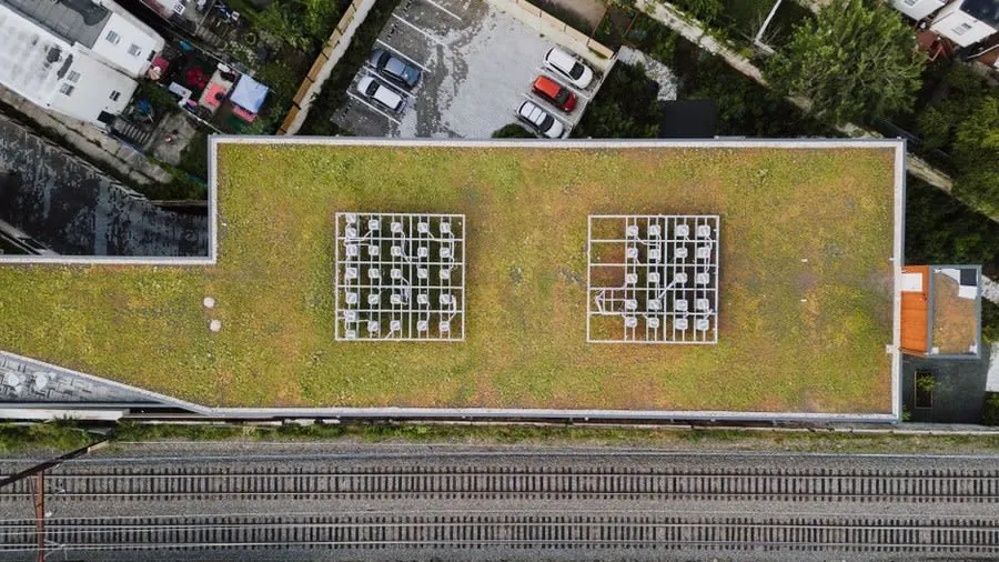 A sedum green roof established on a flat-roofed building, of the kind that suits garages in Weston-super-Mare