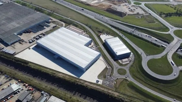 Flat roofs across small industrial units at Isleport in Highbridge