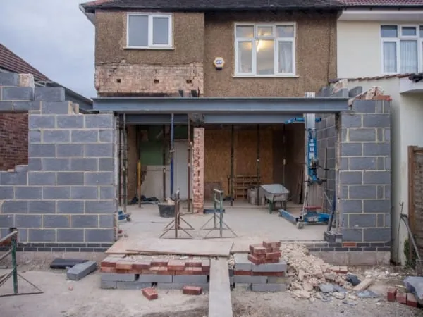 Rear extension under construction in Milton, Weston-super-Mare, ready for a new flat roof